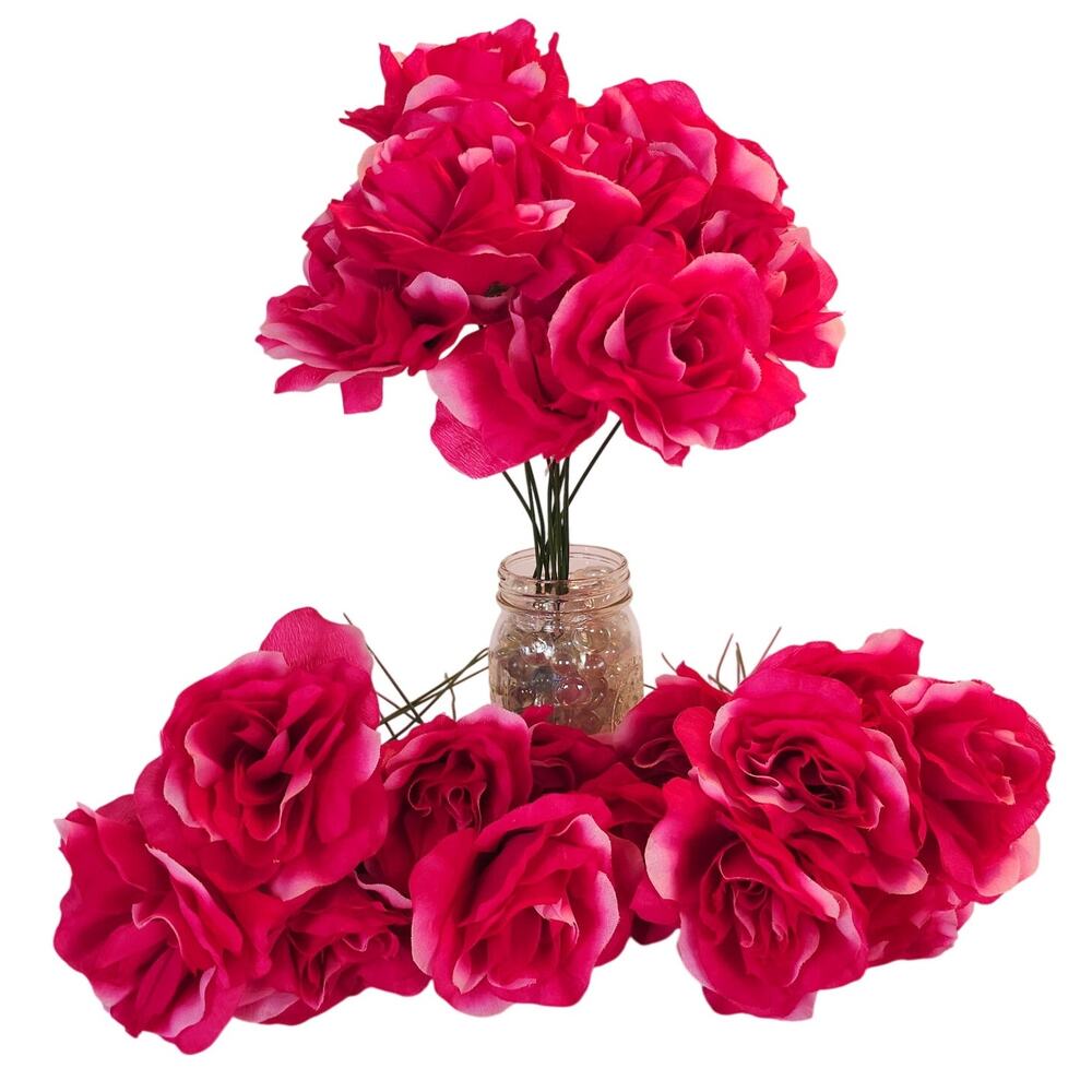 Hot Pink White Artificial Roses 30 Stems 12in Long Fluffy Wedding Floral Crafts